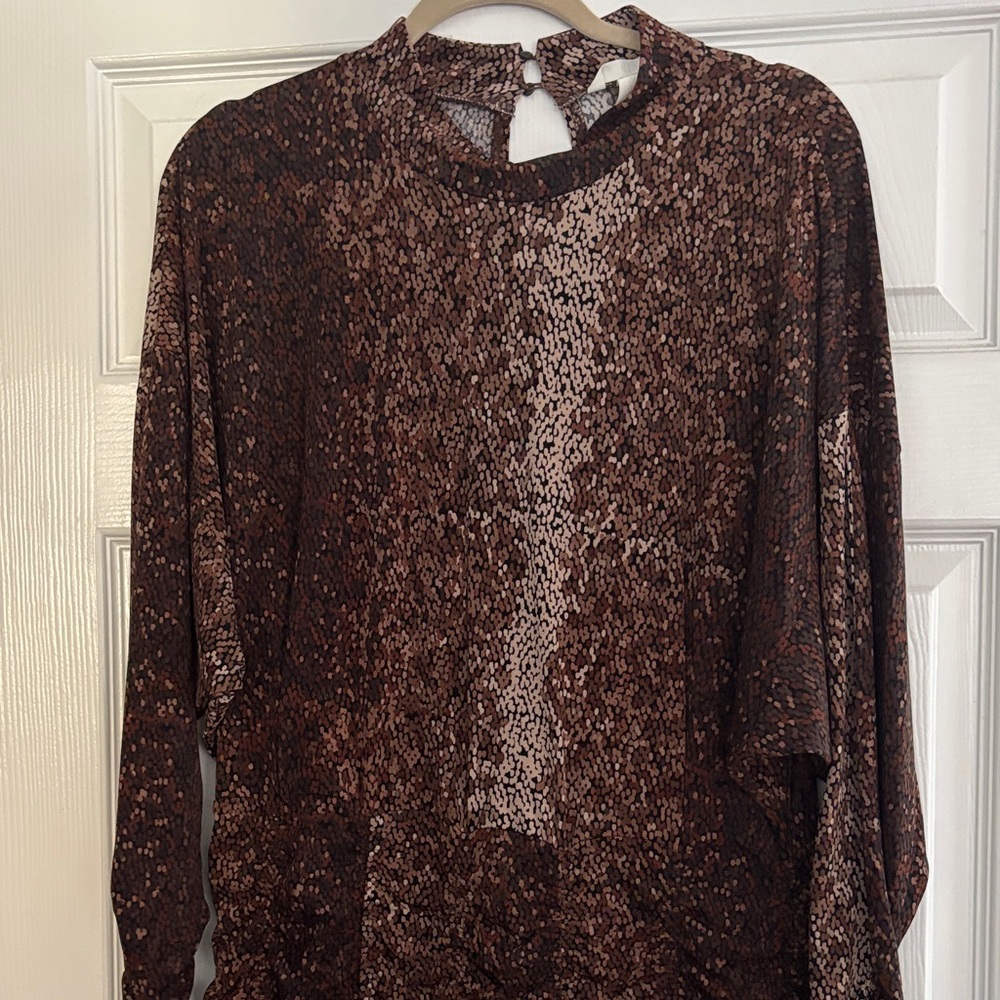Brown Patterned Long Sleeve Dress